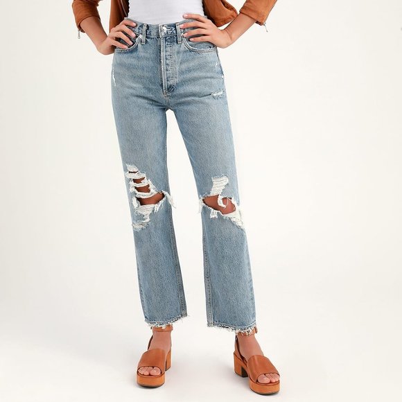 Agolde Pants - Agolde 90s Mid Rise Light Wash Distressed Jeans